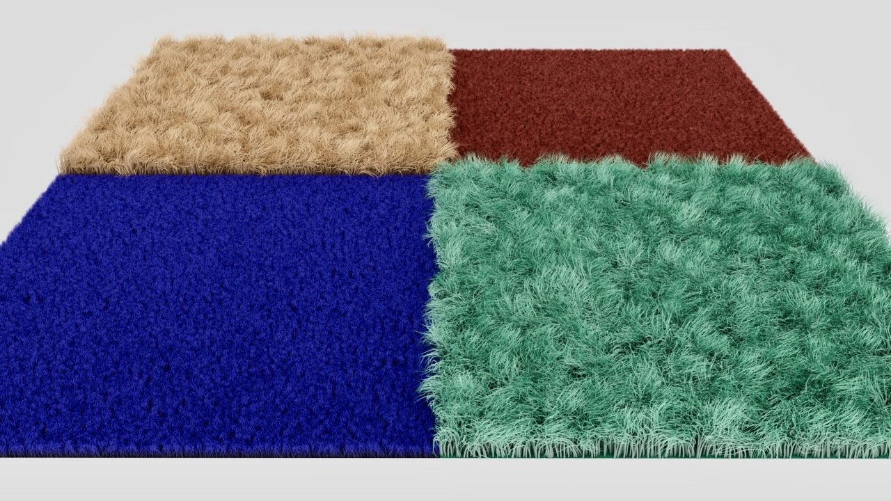 Four fur colorway swatches, alternate angle