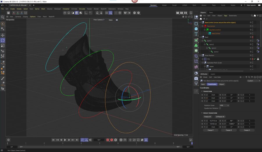 Cielo X1 FFD rig controls in Cinema 4D