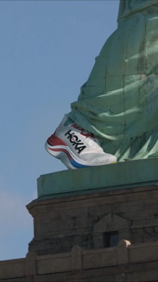HOKA shoe composited at the Statue of Liberty